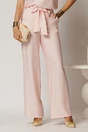 Pantaloni roz din rayon cu croi lejer si cordon in talie, 1, dyfashion.ro
