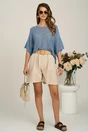 Pantaloni scurti bej din in cu croi lejer si curea in talie, 1, dyfashion.ro