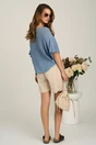 Pantaloni scurti bej din in cu croi lejer si curea in talie, 2, dyfashion.ro