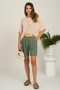 Pantaloni scurti kaki din in cu croi lejer si curea in talie, 1, dyfashion.ro