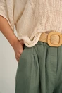 Pantaloni scurti kaki din in cu croi lejer si curea in talie, 3, dyfashion.ro