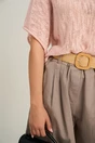 Pantaloni scurti maro din in cu croi lejer si curea in talie, 3, dyfashion.ro