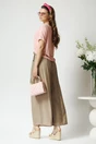 Pantaloni smart-casual din in bej cu pliuri si curea in talie
