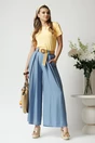 Pantaloni smart-casual din in bleu cu pliuri si curea in talie