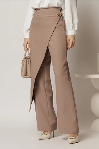 Pantaloni taupe cu aplicatie petrecuta
