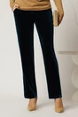 Pantaloni turcoaz din catifea cu croi lejer, 1, dyfashion.ro