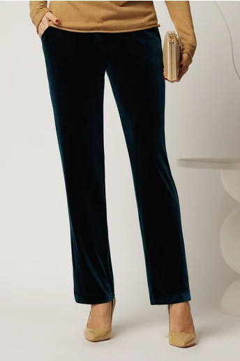 Pantaloni turcoaz din catifea cu croi lejer