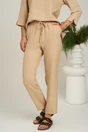 Pantaloni vaporosi bej din viscoza cu elastic in talie, 1, dyfashion.ro
