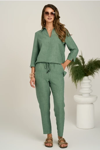Pantaloni vaporosi kaki din viscoza cu elastic in talie- LaDonna