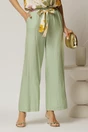 Pantaloni verde fistic din viscoza cu croi lejer si cordon cu print, 1, dyfashion.ro