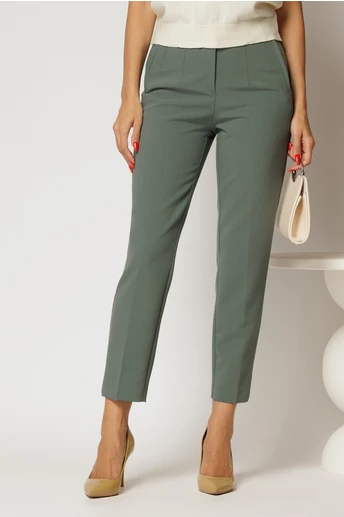 Pantaloni verde kaki cu croi conic si talie inalta