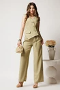 Pantaloni verde olive din in cu croi drept si buzunare- Moze, 3, dyfashion.ro