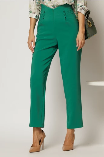 Pantaloni verzi conici cu nasturi decorativi pe talie