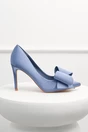 Pantofi albastri din material satinat cu funda maxi pe varf, 5, dyfashion.ro