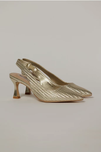 Pantofi aurii din piele ecologica cu design impletit