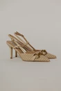 Pantofi bej cu finisaj impletit si accesoriu auriu, 1, dyfashion.ro