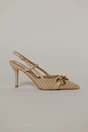 Pantofi bej cu finisaj impletit si accesoriu auriu, 2, dyfashion.ro