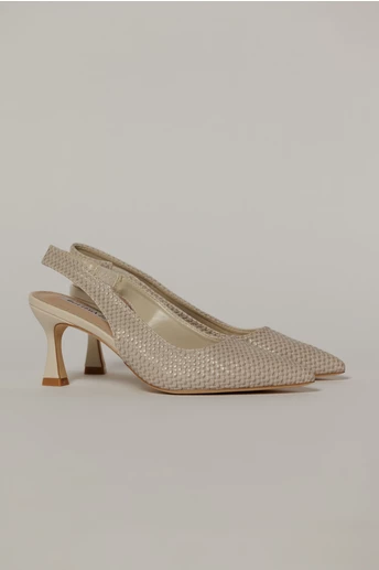 Pantofi bej din piele ecologica cu design impletit