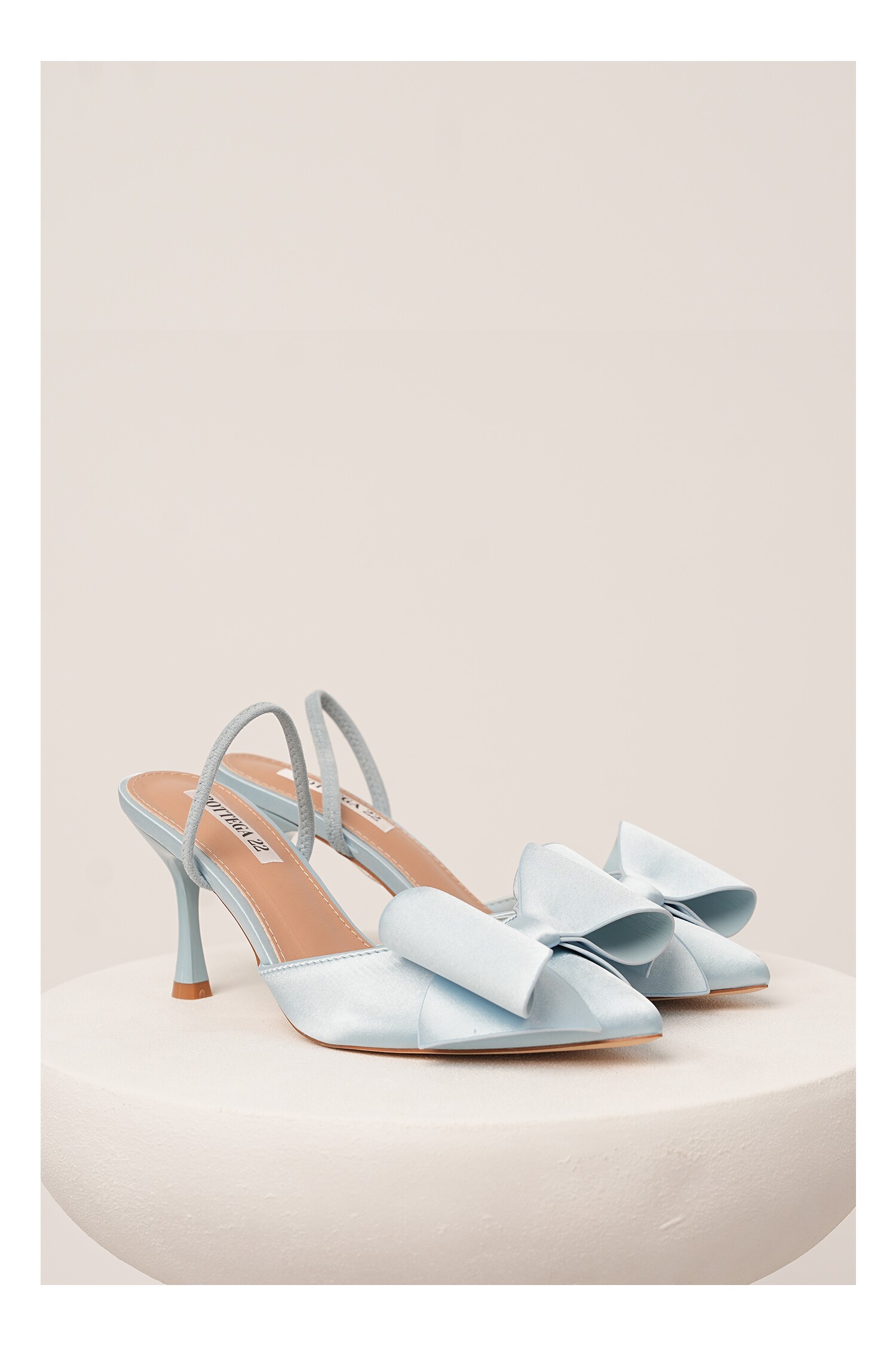 Pantofi bleu eleganti din satin cu funda maxi