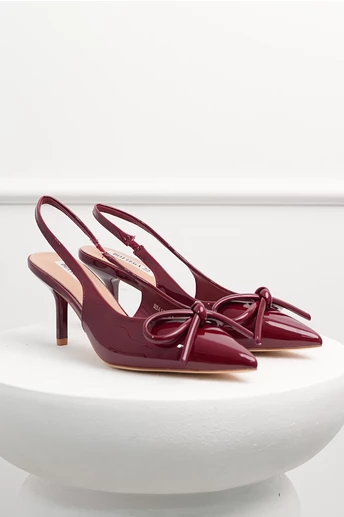 Pantofi bordo lacuiti din piele ecologica cu funda pe varf
