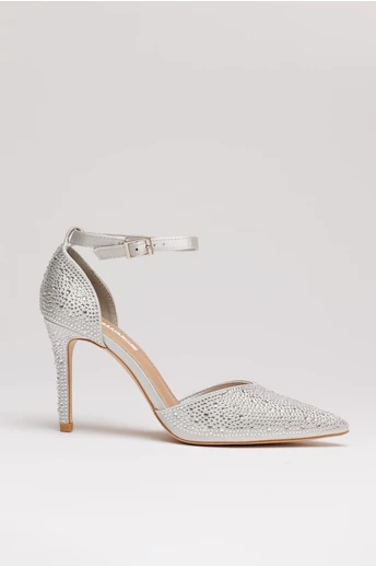 Pantofi eleganti argintii cu aplicatii stralucitoare