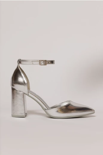 Pantofi eleganti argintii din piele ecologica cu bareta