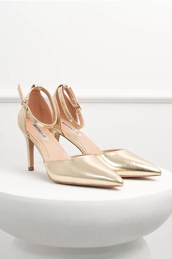 Pantofi eleganti aurii din piele ecologica cu bareta