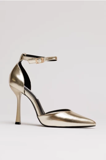 Pantofi eleganti aurii din piele ecologica cu bareta