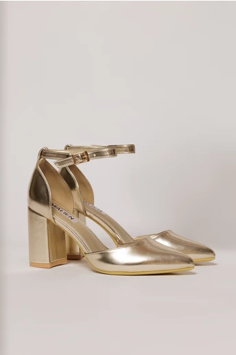 Pantofi eleganti aurii din piele ecologica cu bareta