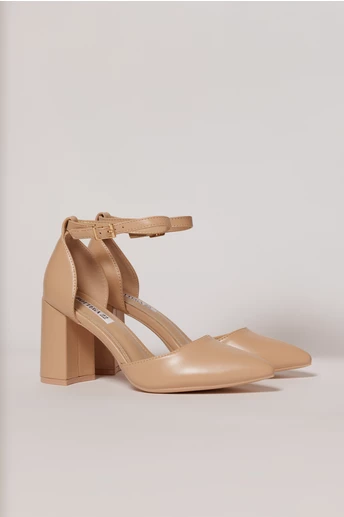 Pantofi eleganti beige din piele ecologica cu bareta