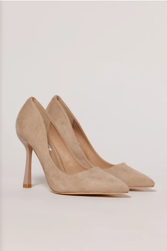 Pantofi eleganti beige din piele intoarsa ecologica