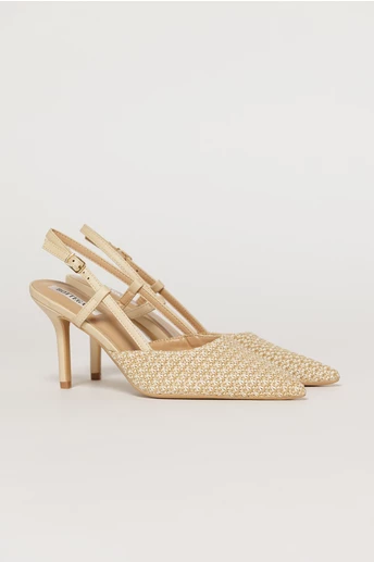 Pantofi eleganti  bej cu finisaj impletit