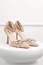 Pantofi eleganti bej din material satinat cu funda si strasuri, 1, dyfashion.ro