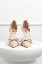 Pantofi eleganti bej din material satinat cu funda si strasuri, 2, dyfashion.ro