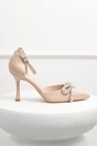 Pantofi eleganti bej din material satinat cu funda si strasuri, 5, dyfashion.ro