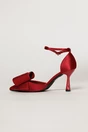 Pantofi eleganti bordo din material satinat cu funda maxi stralucitoare, 3, dyfashion.ro