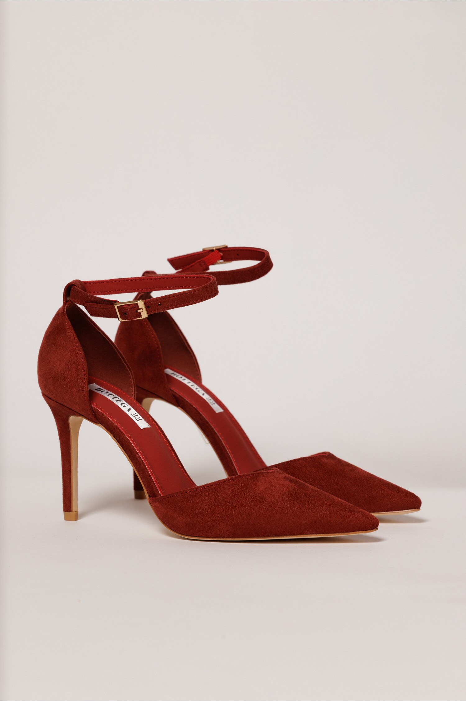 Pantofi eleganti caramizii cu bareta din piele ecologica intoarsa