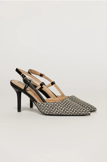 Pantofi eleganti cu finisaj impletit alb negru