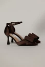 Pantofi eleganti maro din material satinat cu funda maxi stralucitoare, 1, dyfashion.ro