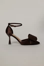 Pantofi eleganti maro din material satinat cu funda maxi stralucitoare, 2, dyfashion.ro