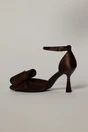 Pantofi eleganti maro din material satinat cu funda maxi stralucitoare, 3, dyfashion.ro