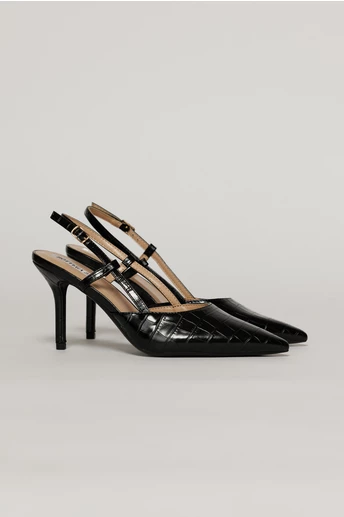 Pantofi eleganti negri cu imprimeu sarpe