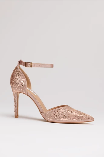 Pantofi eleganti roz pal cu aplicatii stralucitoare