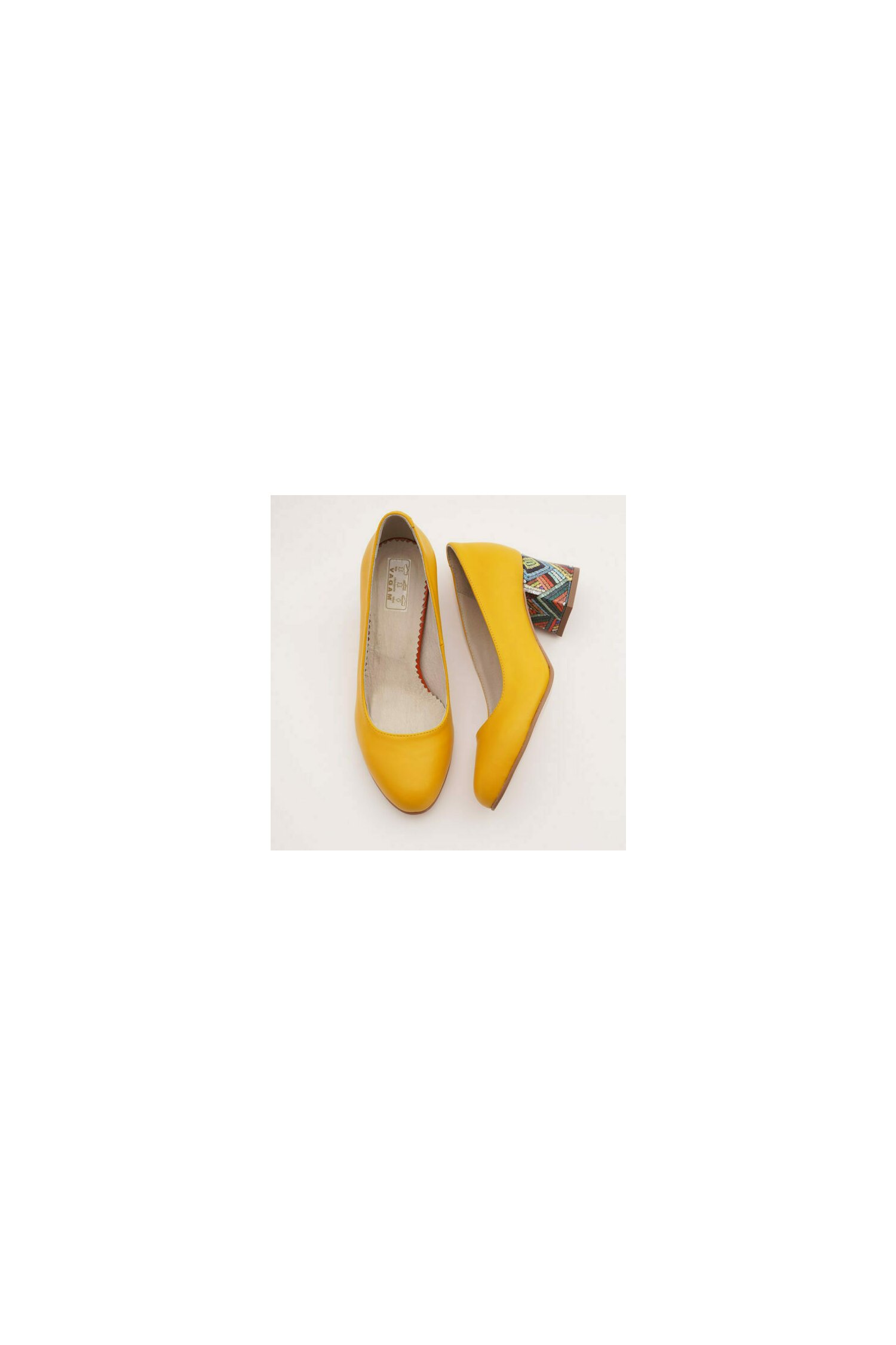 Pantofi galbeni cu imprimeu dungat multicolor pe toc image11