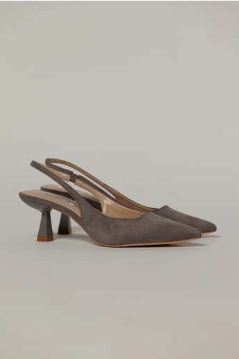 Pantofi gri eleganti din piele intoarsa ecologica