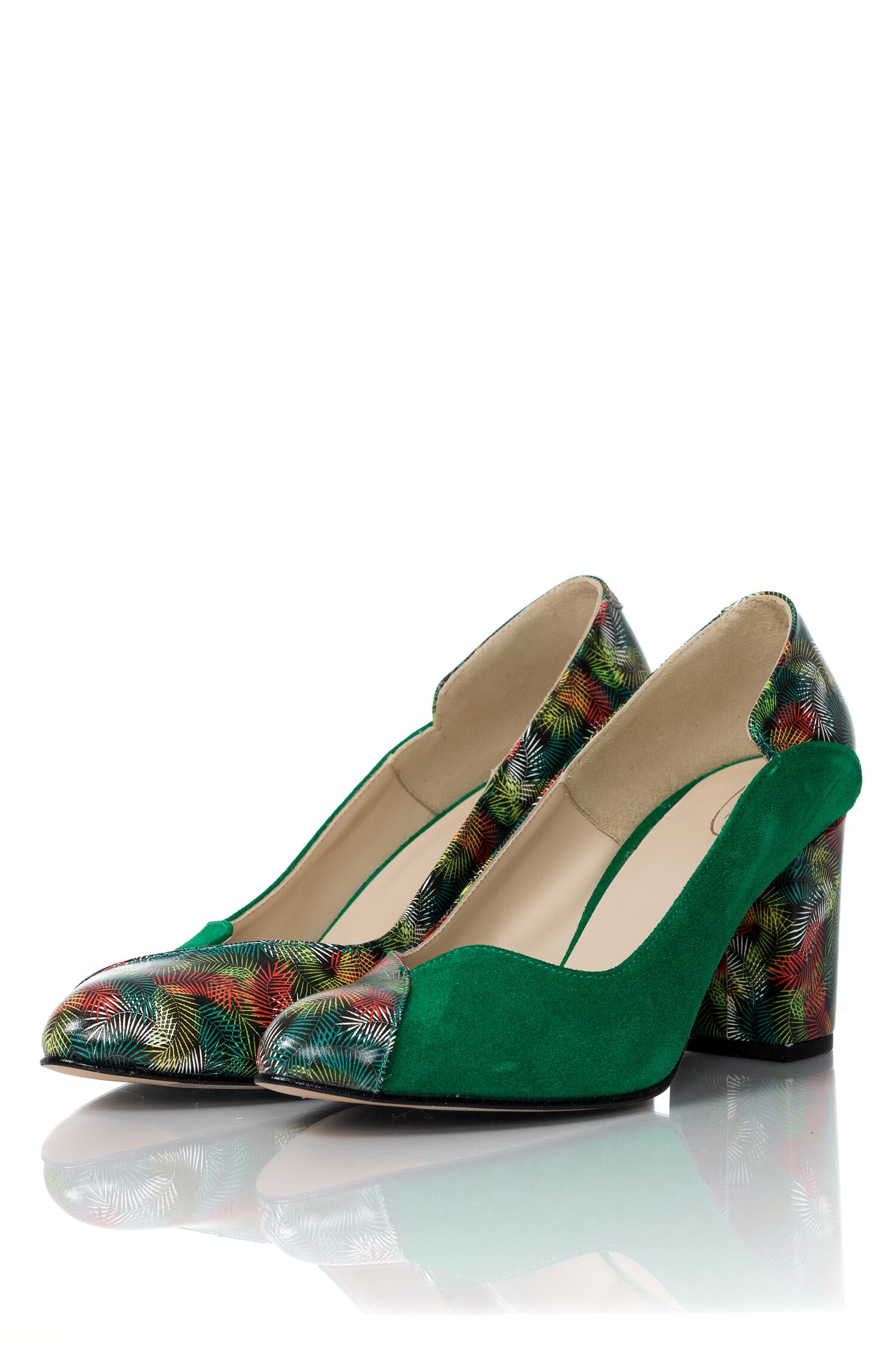 Pantofi Mara verzi cu imprimeu floral pret ieftin