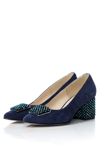 Pantofi Maria bleumarin cu bulinute