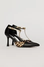 Pantofi negri cu insertie imprimeu leopard si bareta aurie, 1, dyfashion.ro