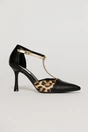 Pantofi negri cu insertie imprimeu leopard si bareta aurie, 2, dyfashion.ro