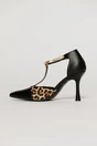 Pantofi negri cu insertie imprimeu leopard si bareta aurie, 3, dyfashion.ro